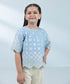 Kids East Girls Ice Blue Embroidered Dobby Top